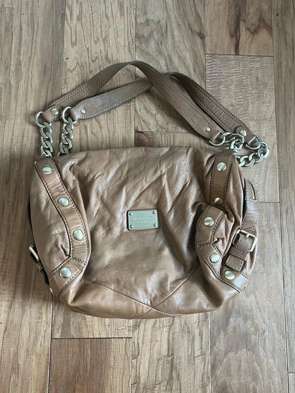 Michael Kors Women's Taupe Leather Shoulder Bag with Chain Strap